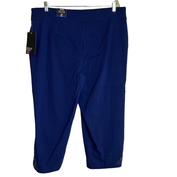 Avenue Womens Super Stretch Pull On Ankle Pants Size 18 Petite Blue Embellished - Picture 4 of 7
